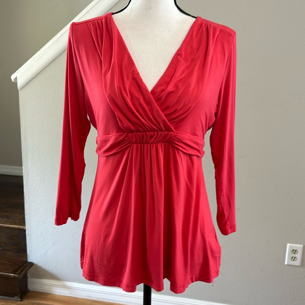 Boden Soft Faux Wrap Red Blouse Top 10